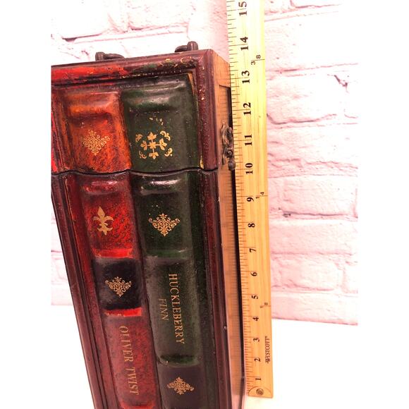 Vintage Decorative Faux Two Book Retro Wine Box Solid Wood Storage Hinge Closure - Picture 15 of 16